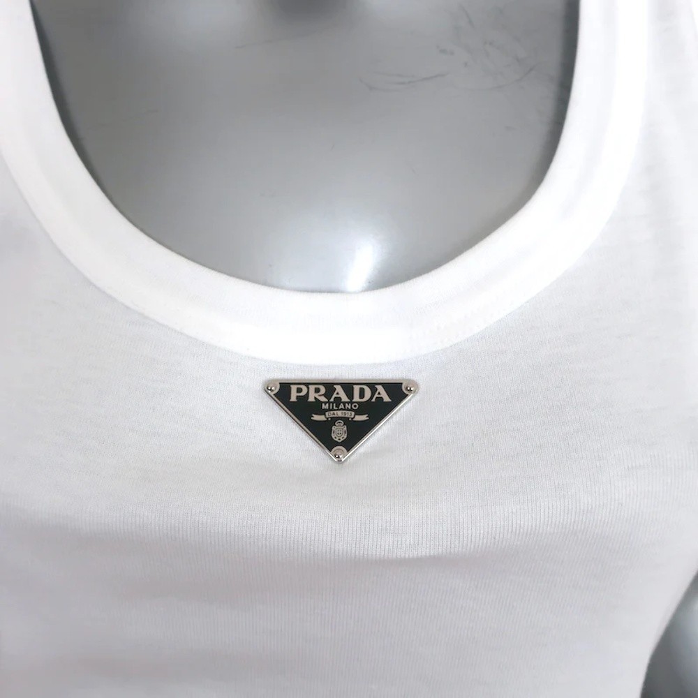 Prada Triangle Logo Tank Top White Cotton Jersey Size 40 New - Picture 2 of 8